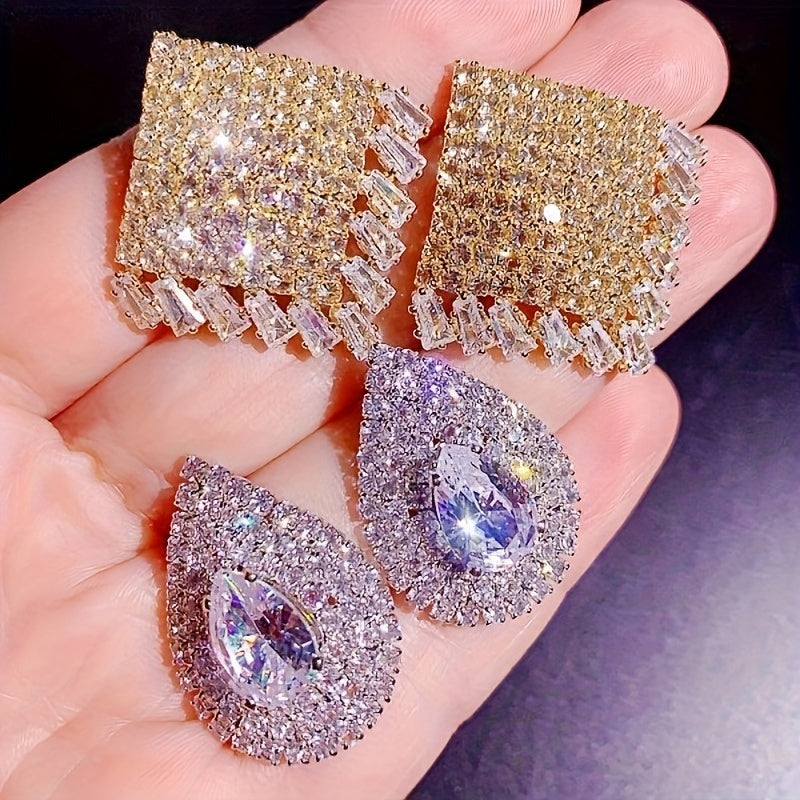 10 Pairs/ Lot Shiny Zircon Decor Dangle Earrings Simple Luxury Style Zinc Alloy Jewelry Gift For Friends